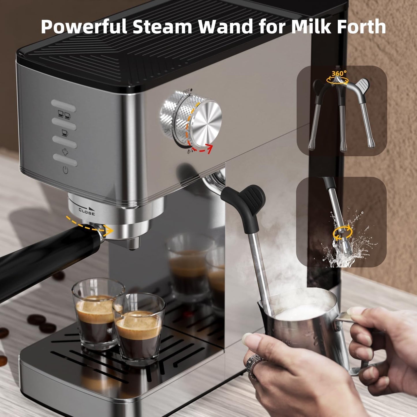 Kismile Espresso Coffee Maker Machine 20 Bar, with Milk Frother Steam Wand CM8032