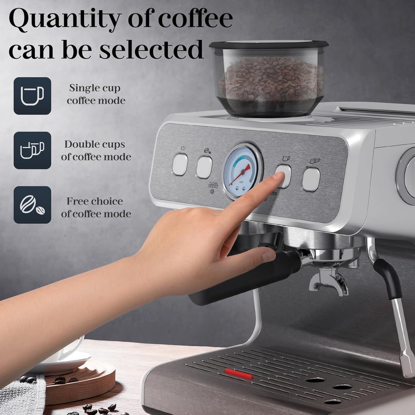 Kismile Espresso Machine, Semi-Automatic Coffee Maker with Bean Grinder and Milk Frother Steam Wand