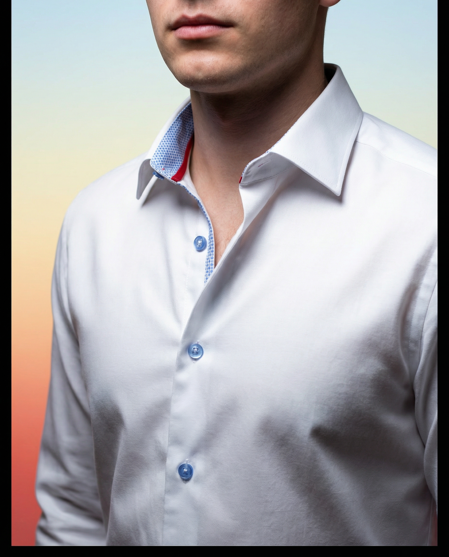 Scott// Cotton Knit-Stretch Button-Up Shirt With Contrast Details // White // Tailored Fit (Fitted)