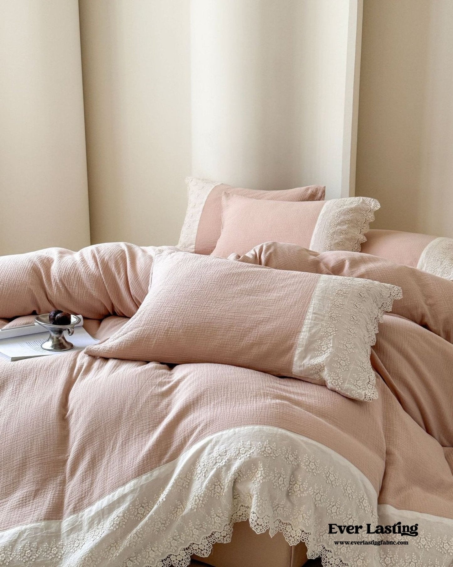 Margaux Lace Double Gauze Bedding Set / Beige Brown