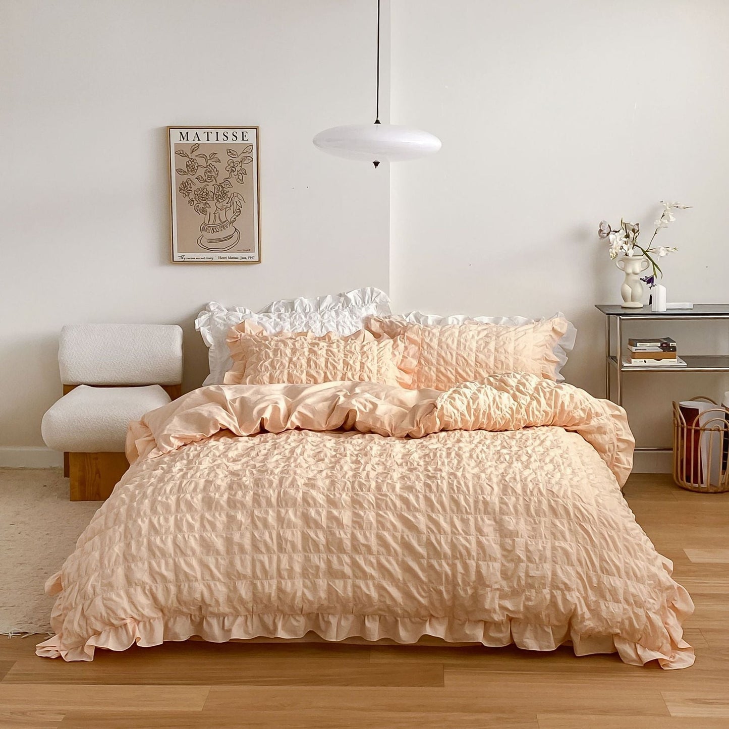 Marshmallow Puff Ruffle Bedding Set / White