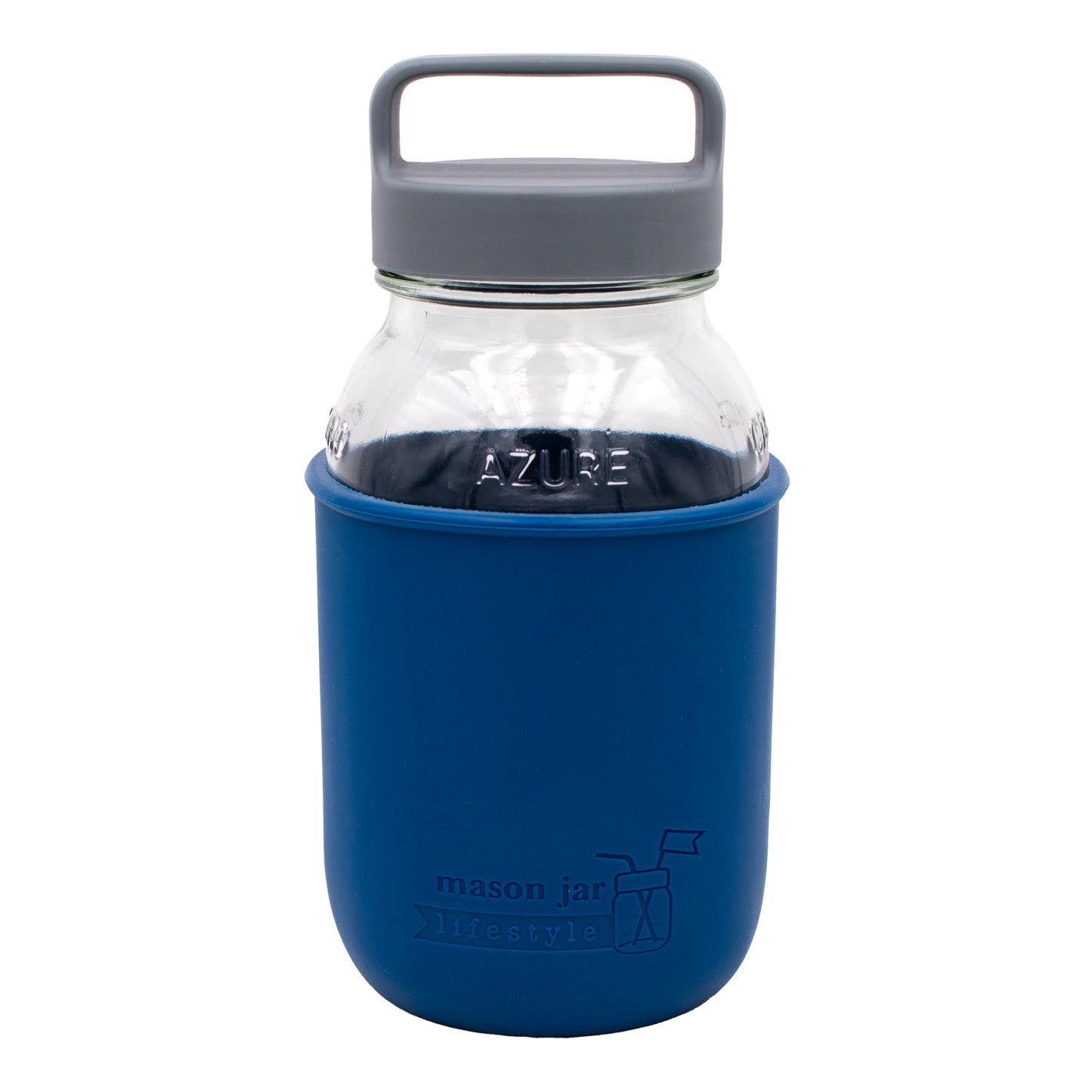 Mason Jar Lifestyle 32oz Quart Glass Water Bottle with Silicone Sleeve & Carry Handle