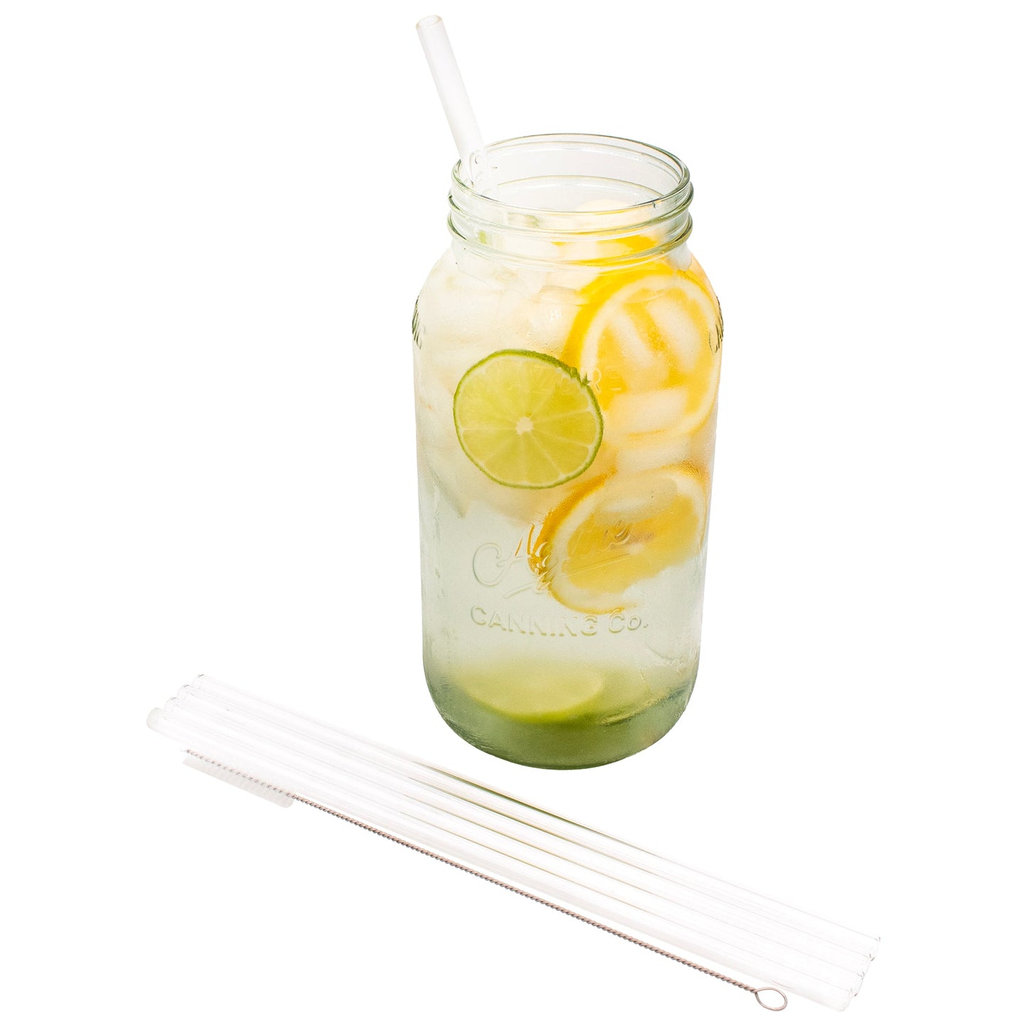Extra 11 3/4" Long Glass Straws for Half Gallon Mason Jars 4 Pack + Cleaner