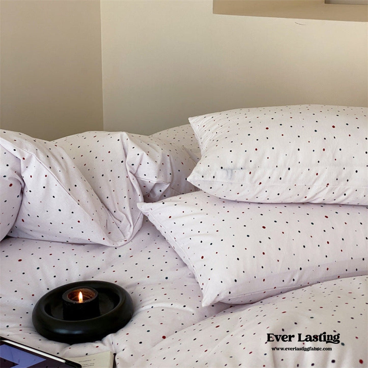 Mini Polka Dot Jersey Knit Bedding Set / Black + Pink