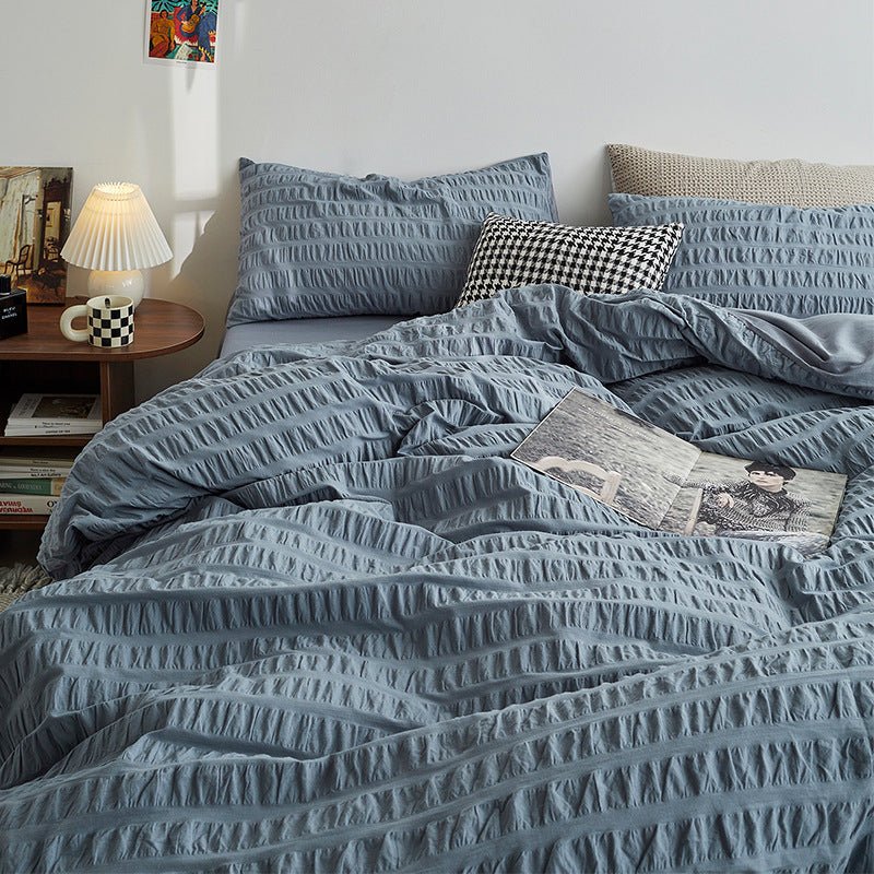 Minimal Bubble Textured Bedding Set / White