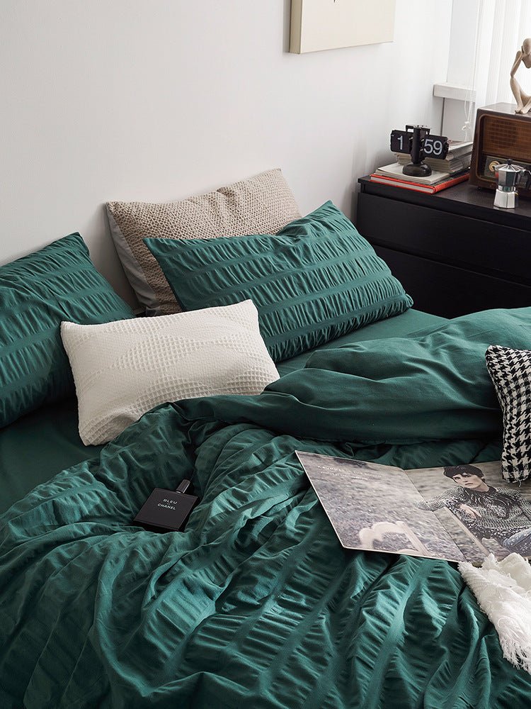 Minimal Bubble Textured Bedding Set / White