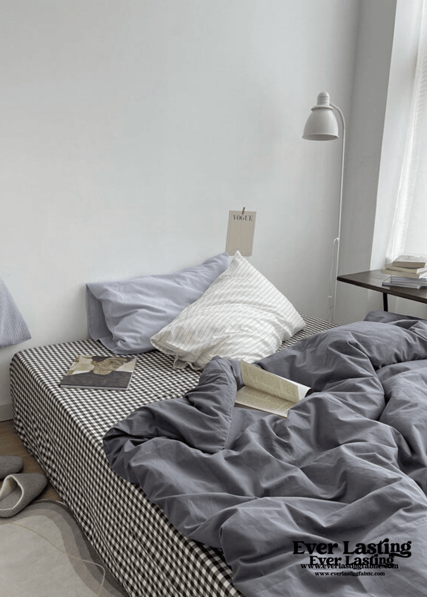 Minimal Mixed Gingham Bedding Set / White