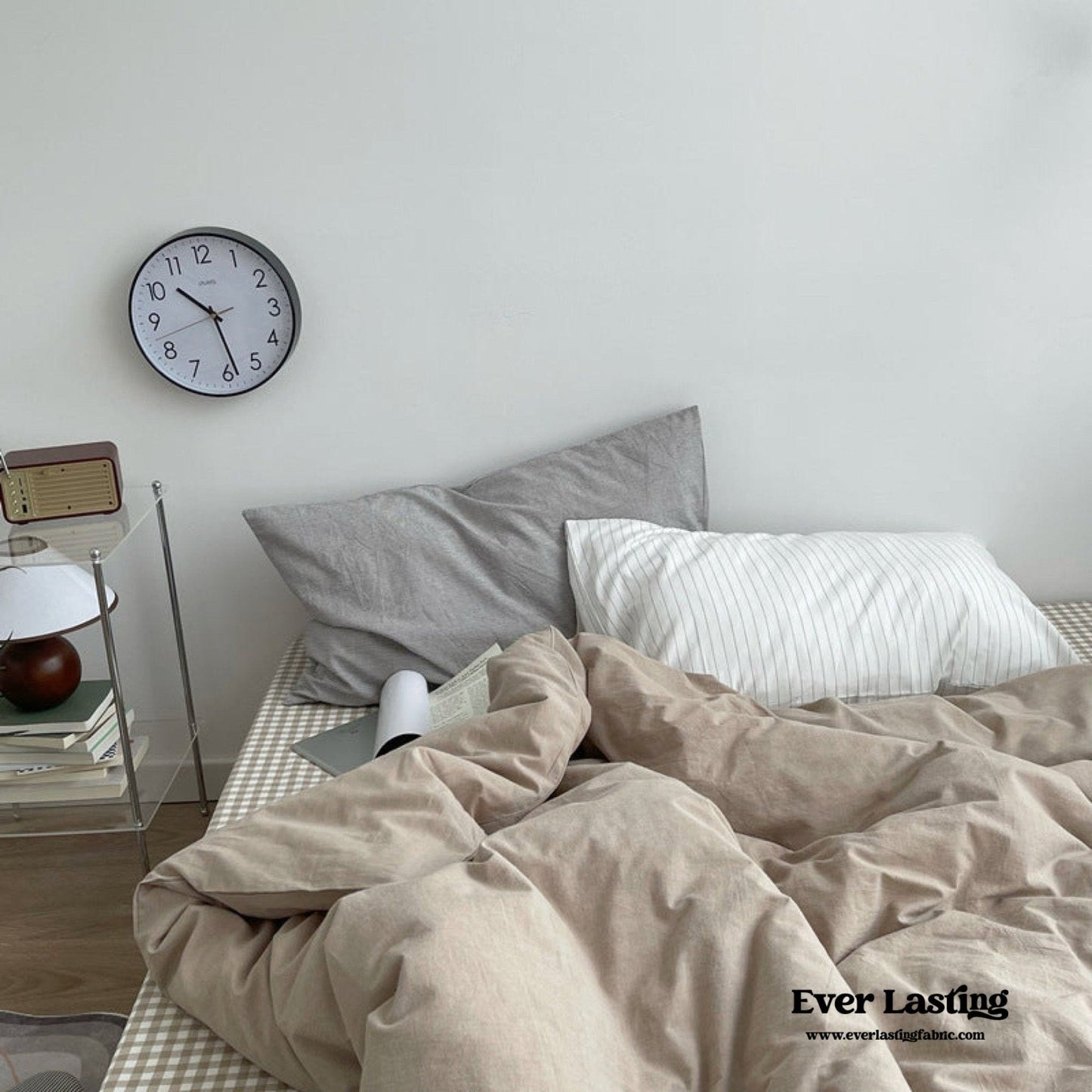 Minimal Mixed Gingham Bedding Set / White