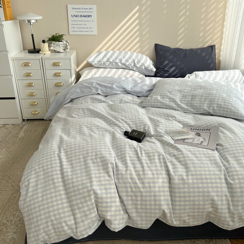 Mixed Gingham Bedding Set / Pink + Yellow