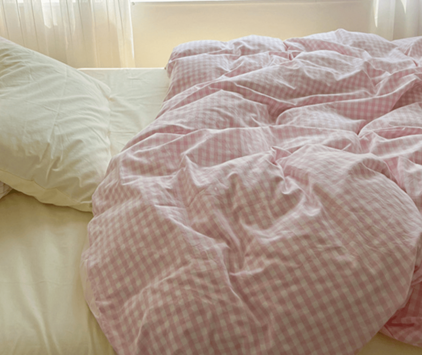 Mixed Gingham Bedding Set / Pink + Yellow