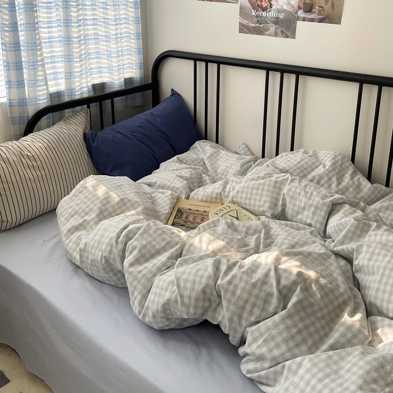 Mixed Gingham Striped Bedding Set / Black
