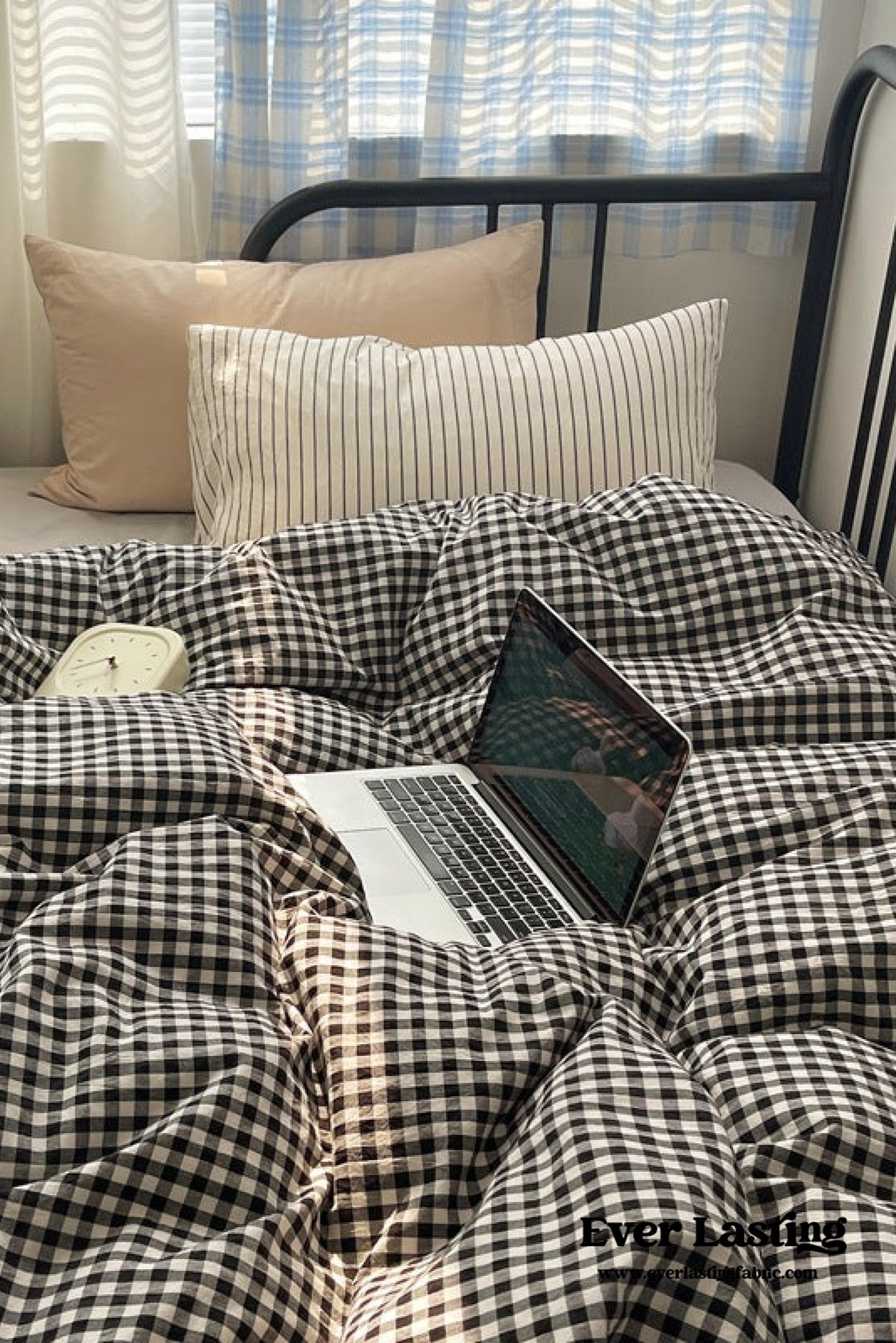 Mixed Gingham Striped Bedding Set / Blue Yellow