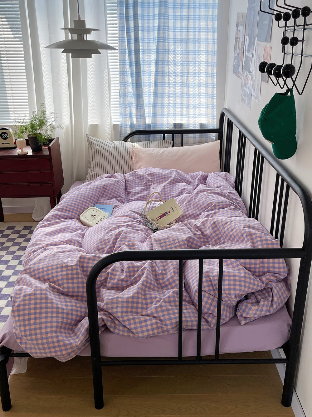 Mixed Gingham Striped Bedding Set / Brown