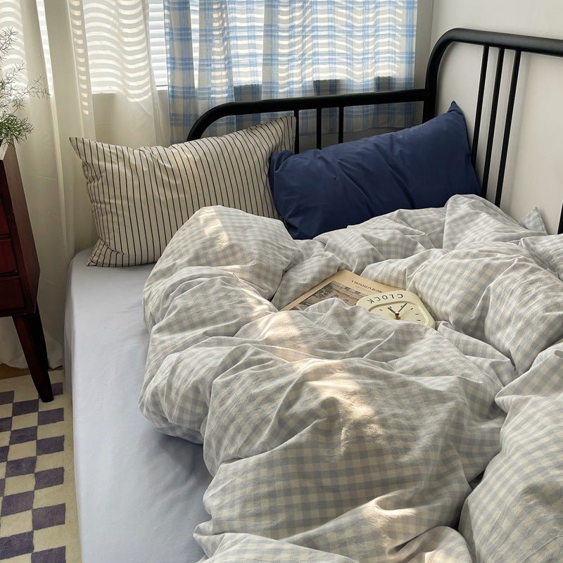 Mixed Gingham Striped Bedding Set / Pink