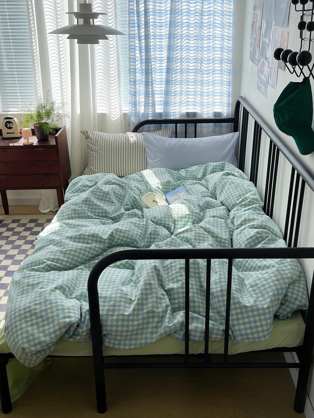 Mixed Gingham Striped Bedding Set / Pink