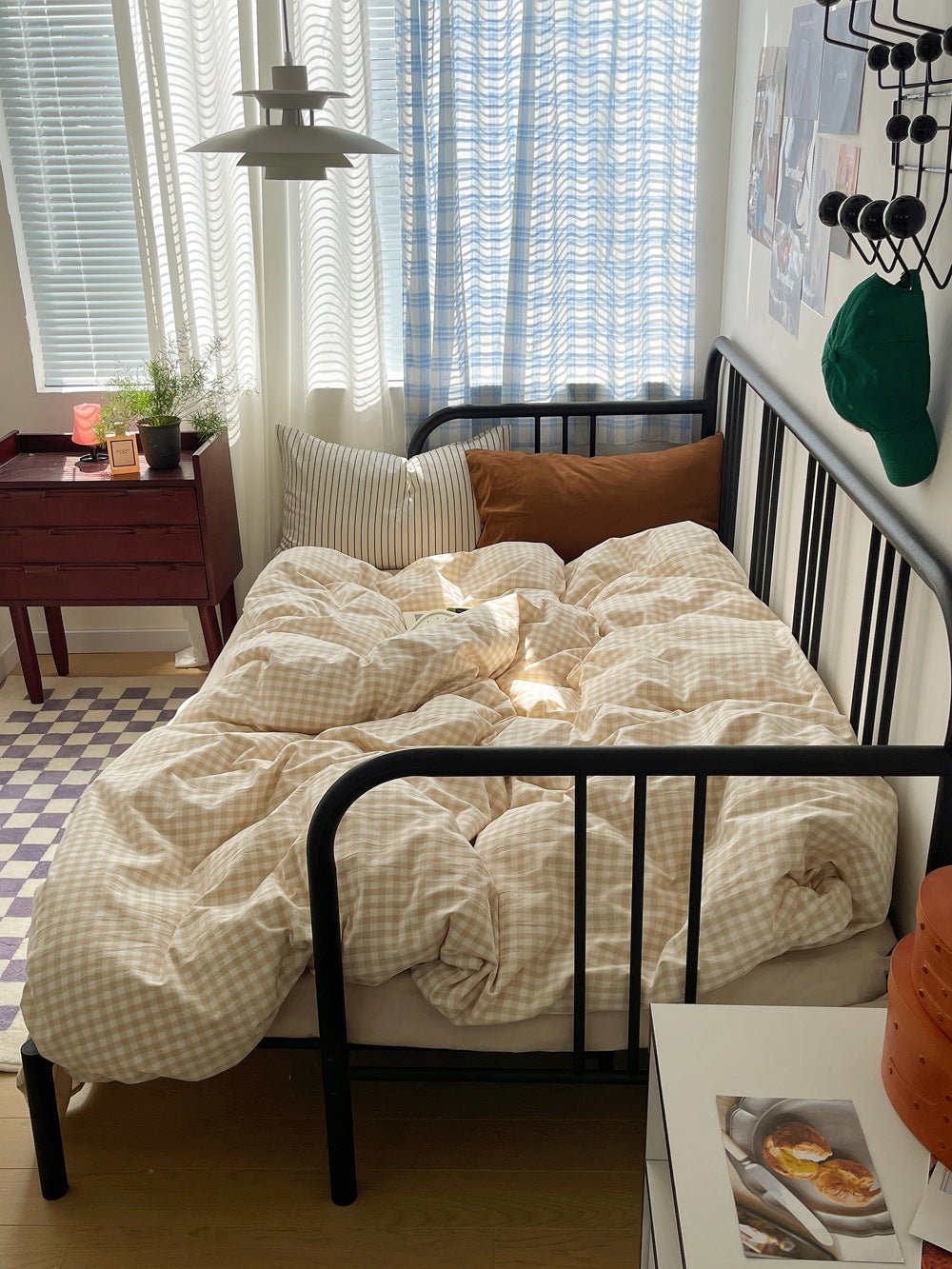 Mixed Gingham Striped Bedding Set / Pink