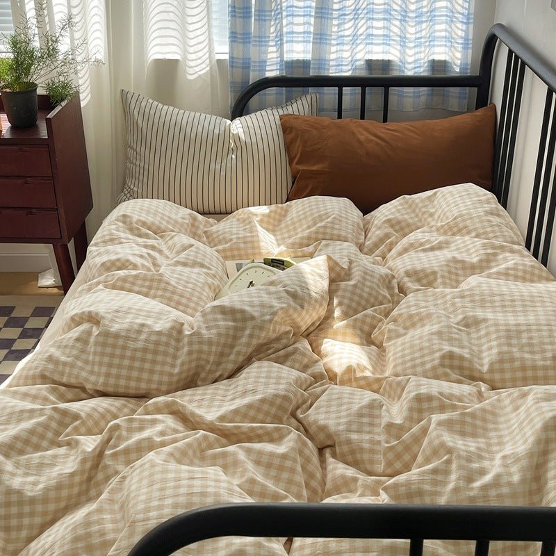 Mixed Gingham Striped Bedding Set / Pink