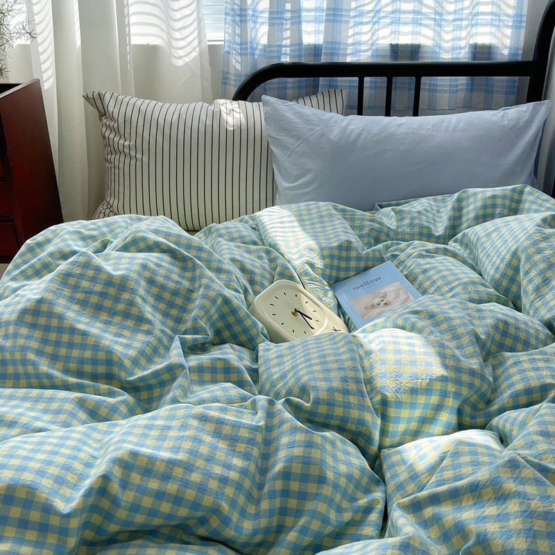 Mixed Gingham Striped Bedding Set / Pink