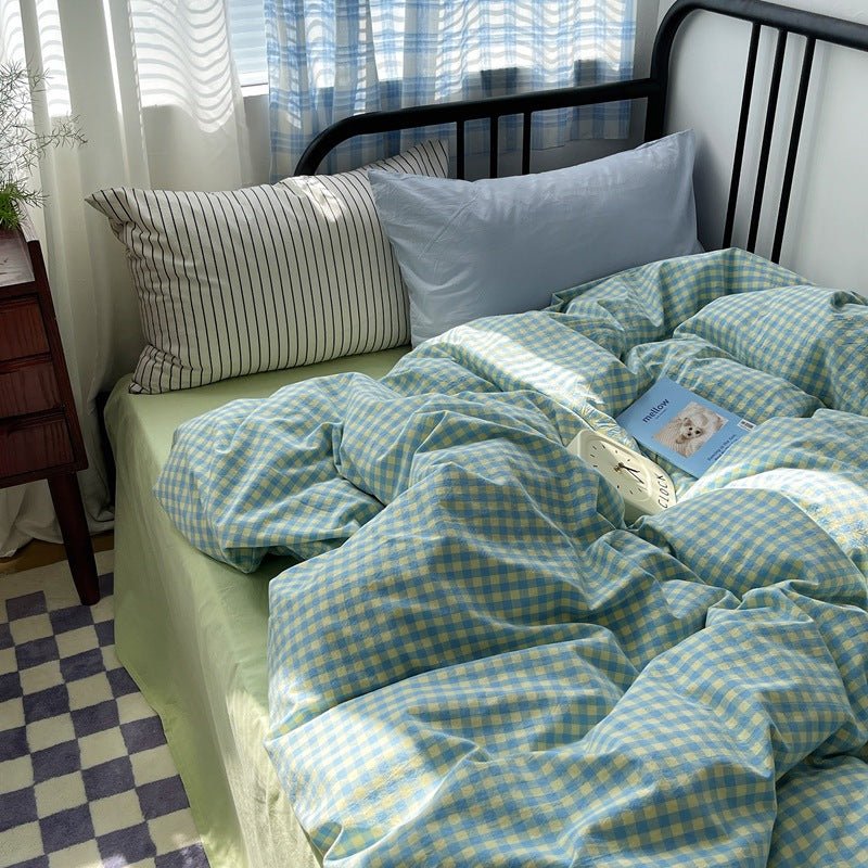 Mixed Gingham Striped Bedding Set / Pink