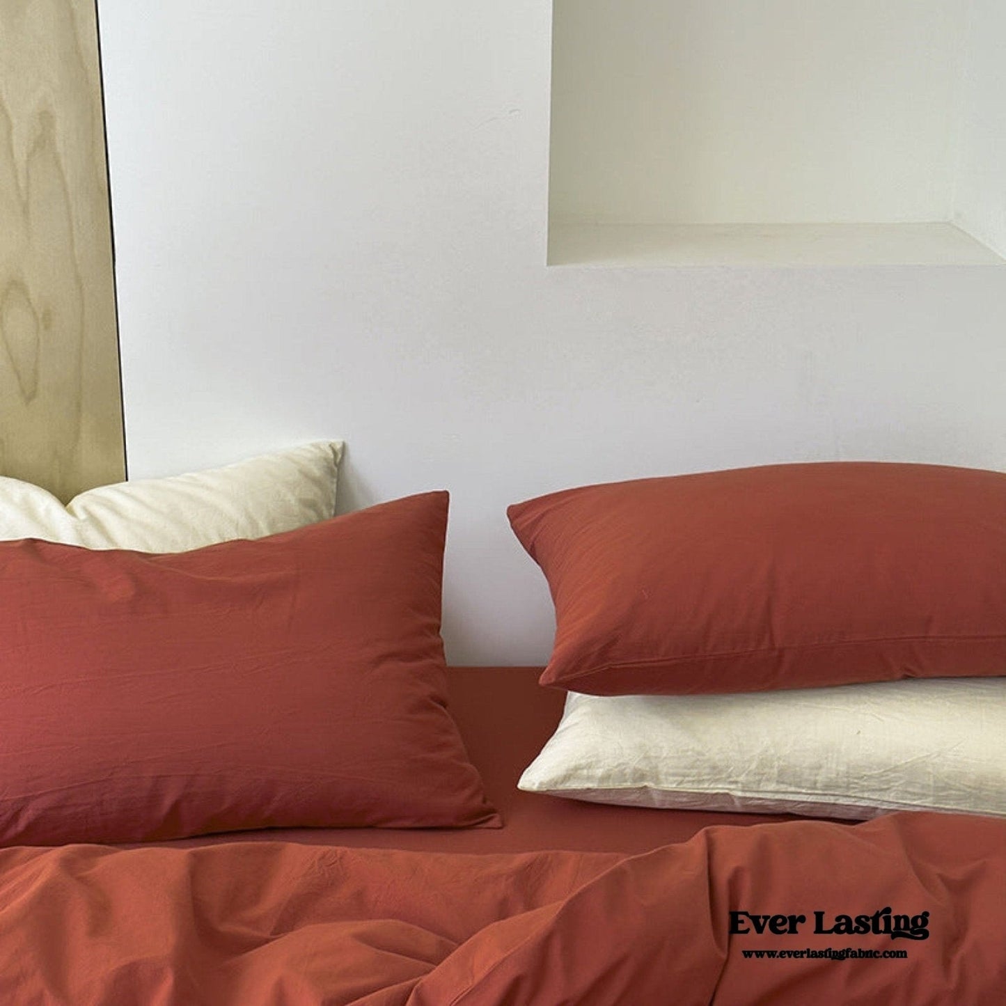 Modern Washed Cotton Bedding Set / Maple Red
