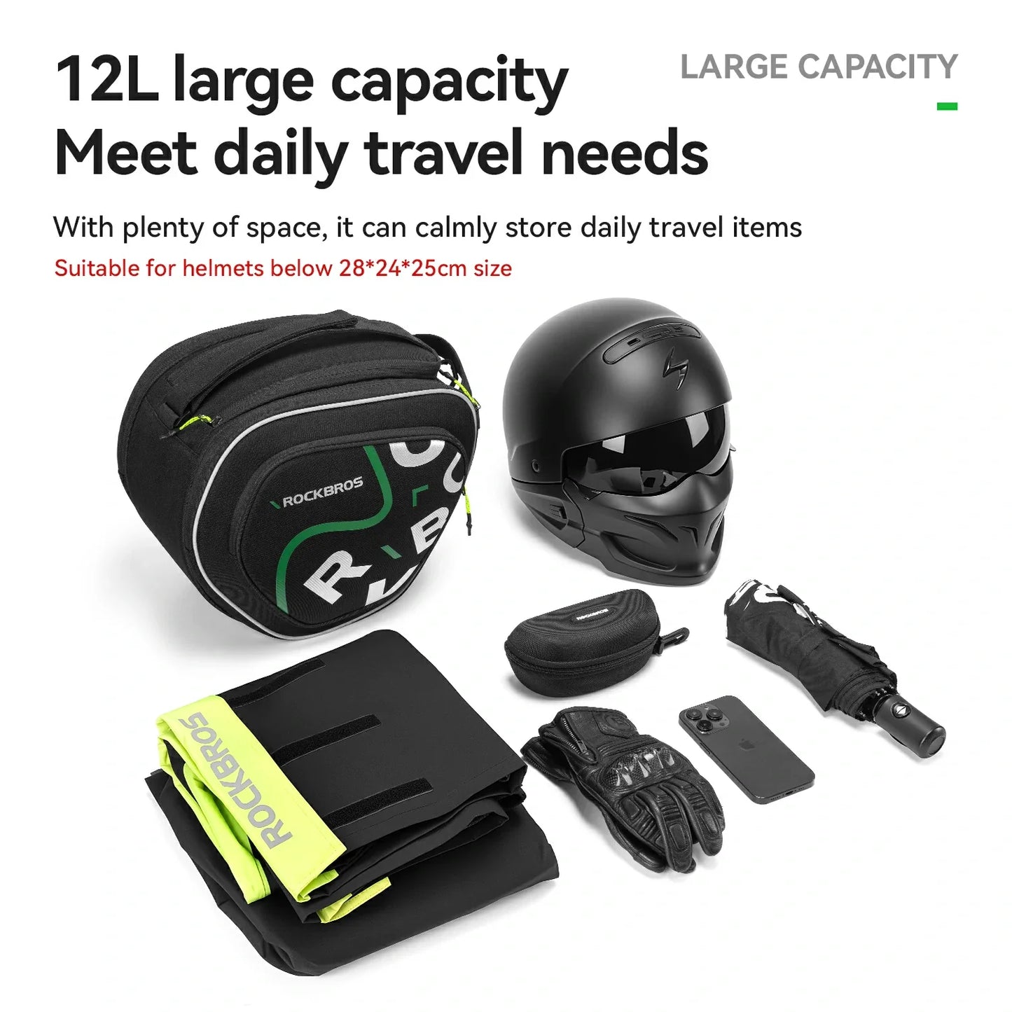 Motorcycle Tank Bag Helmet Bag 12L With Rain Cover