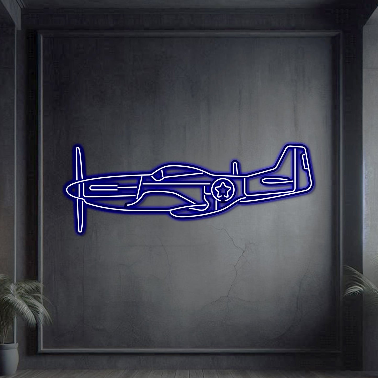 P-51 Mustang Metal Neon Aircraft Wall Art - NCN0055