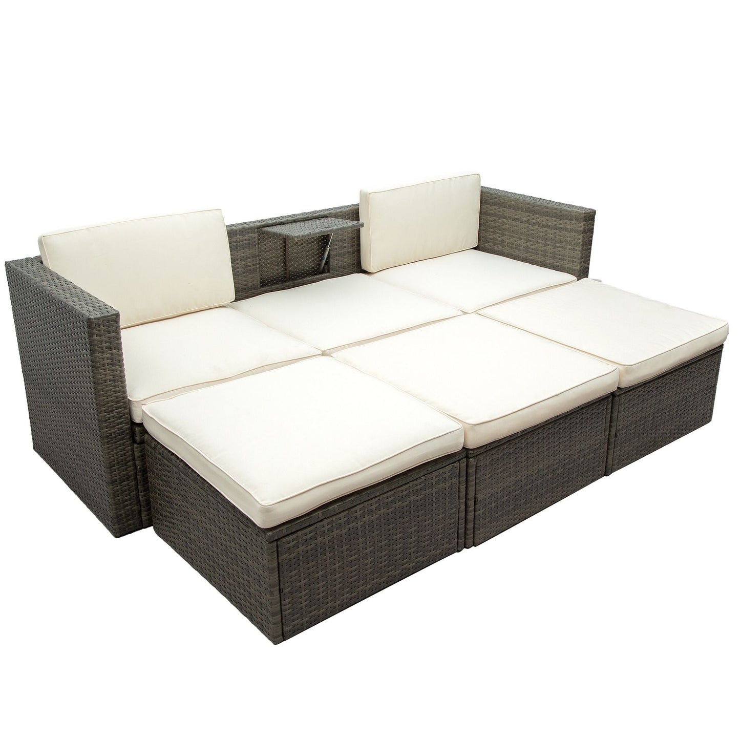 Patio Furniture Sets; 5-Piece Patio Wicker Sofa with Adustable Backrest; Cushions; Ottomans and Lift Top Coffee Table