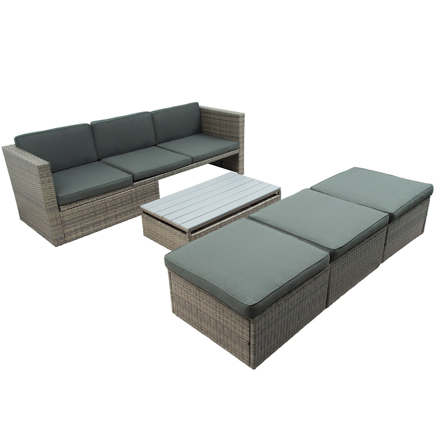 Patio Furniture Sets; 5-Piece Patio Wicker Sofa with Adustable Backrest; Cushions; Ottomans and Lift Top Coffee Table
