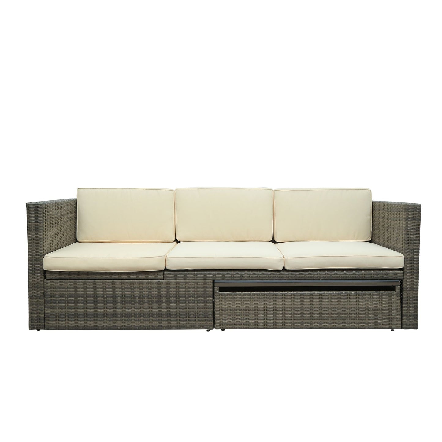 Patio Furniture Sets; 5-Piece Patio Wicker Sofa with Adustable Backrest; Cushions; Ottomans and Lift Top Coffee Table