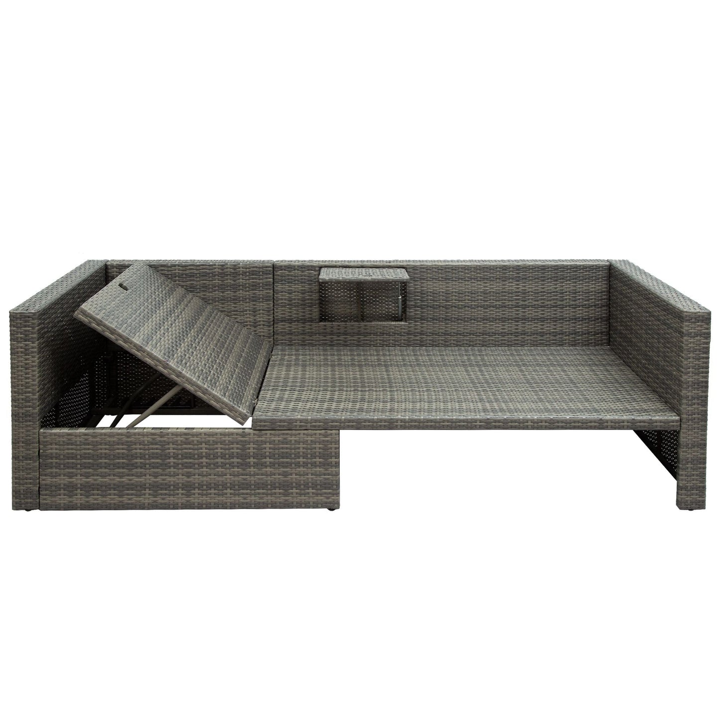 Patio Furniture Sets; 5-Piece Patio Wicker Sofa with Adustable Backrest; Cushions; Ottomans and Lift Top Coffee Table