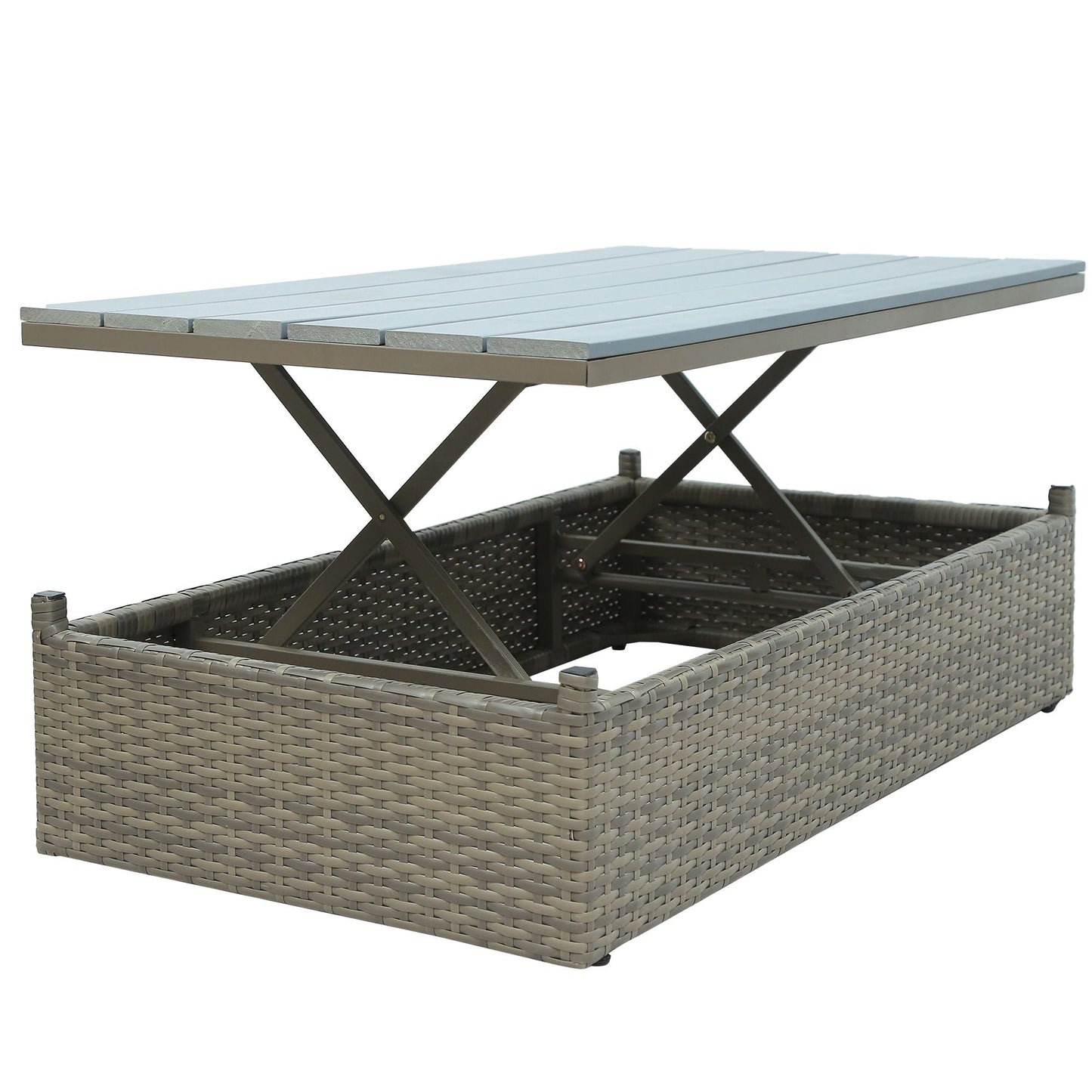 Patio Furniture Sets; 5-Piece Patio Wicker Sofa with Adustable Backrest; Cushions; Ottomans and Lift Top Coffee Table