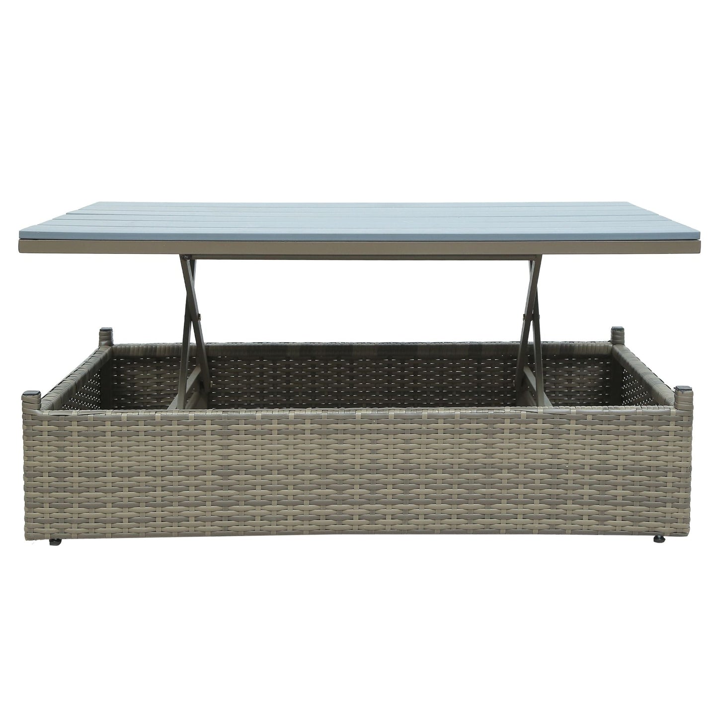 Patio Furniture Sets; 5-Piece Patio Wicker Sofa with Adustable Backrest; Cushions; Ottomans and Lift Top Coffee Table