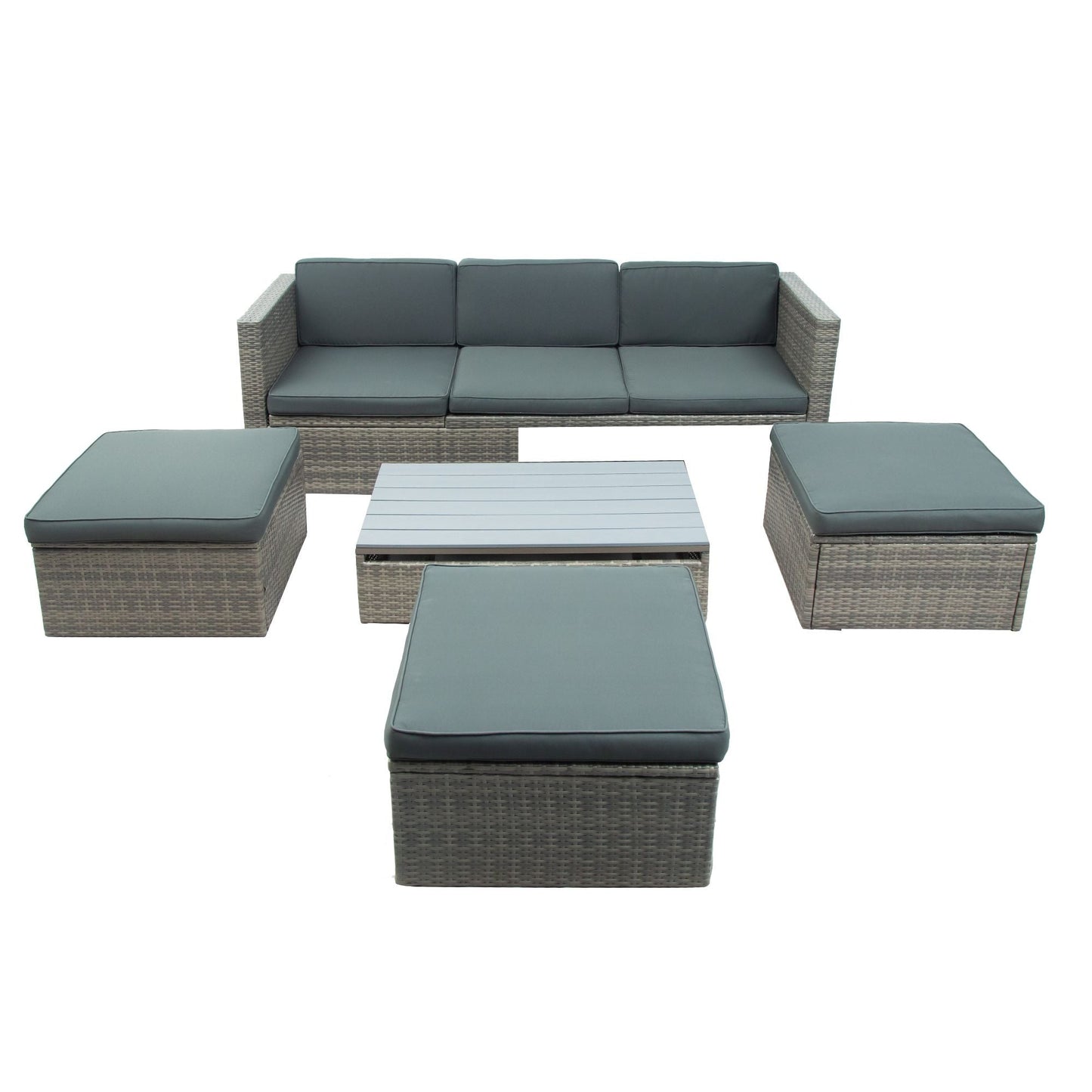 Patio Furniture Sets; 5-Piece Patio Wicker Sofa with Adustable Backrest; Cushions; Ottomans and Lift Top Coffee Table