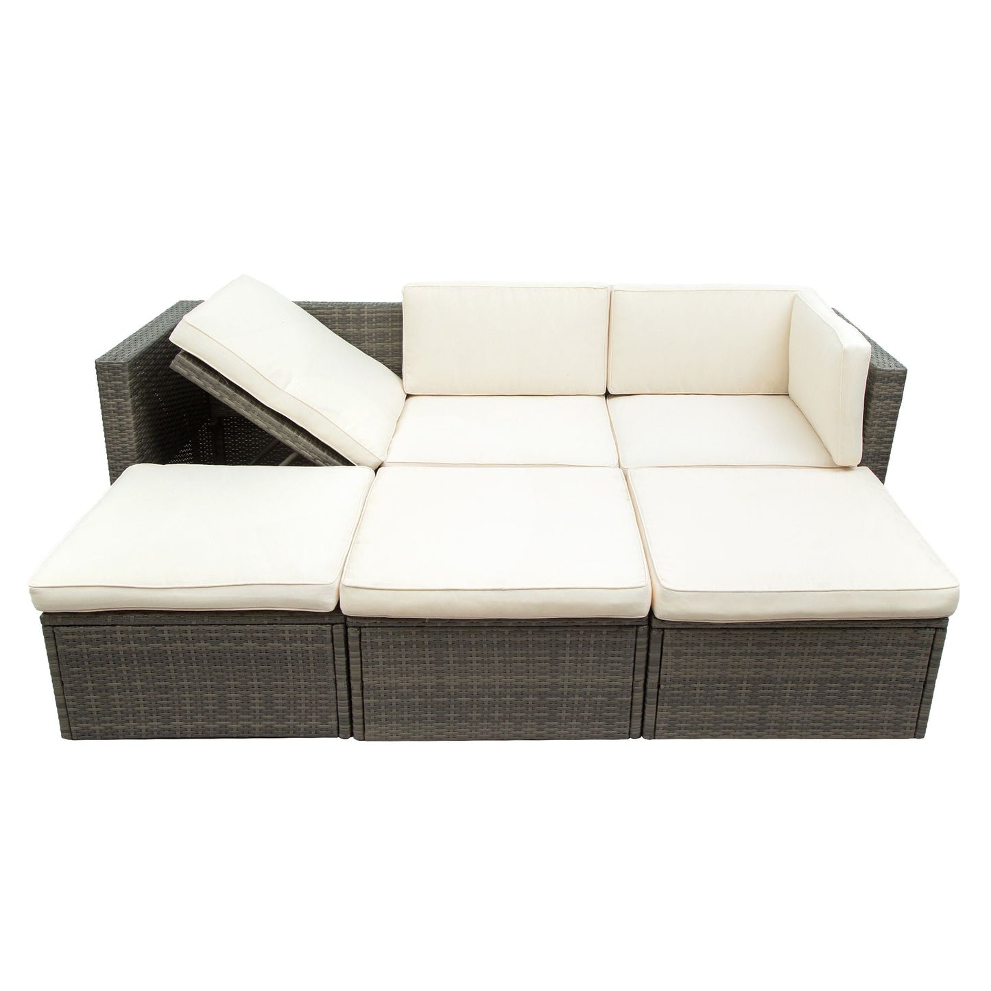 Patio Furniture Sets; 5-Piece Patio Wicker Sofa with Adustable Backrest; Cushions; Ottomans and Lift Top Coffee Table