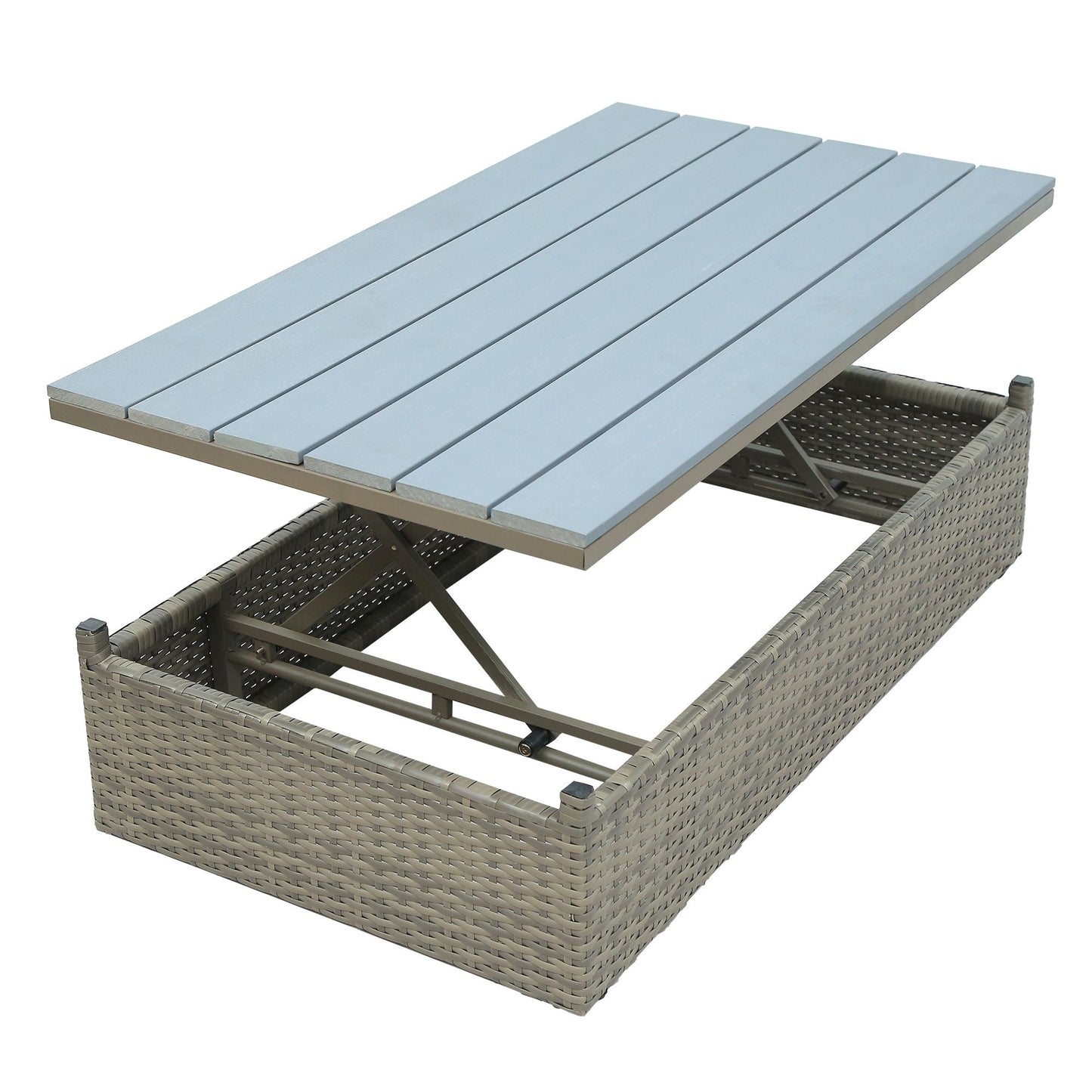 Patio Furniture Sets; 5-Piece Patio Wicker Sofa with Adustable Backrest; Cushions; Ottomans and Lift Top Coffee Table