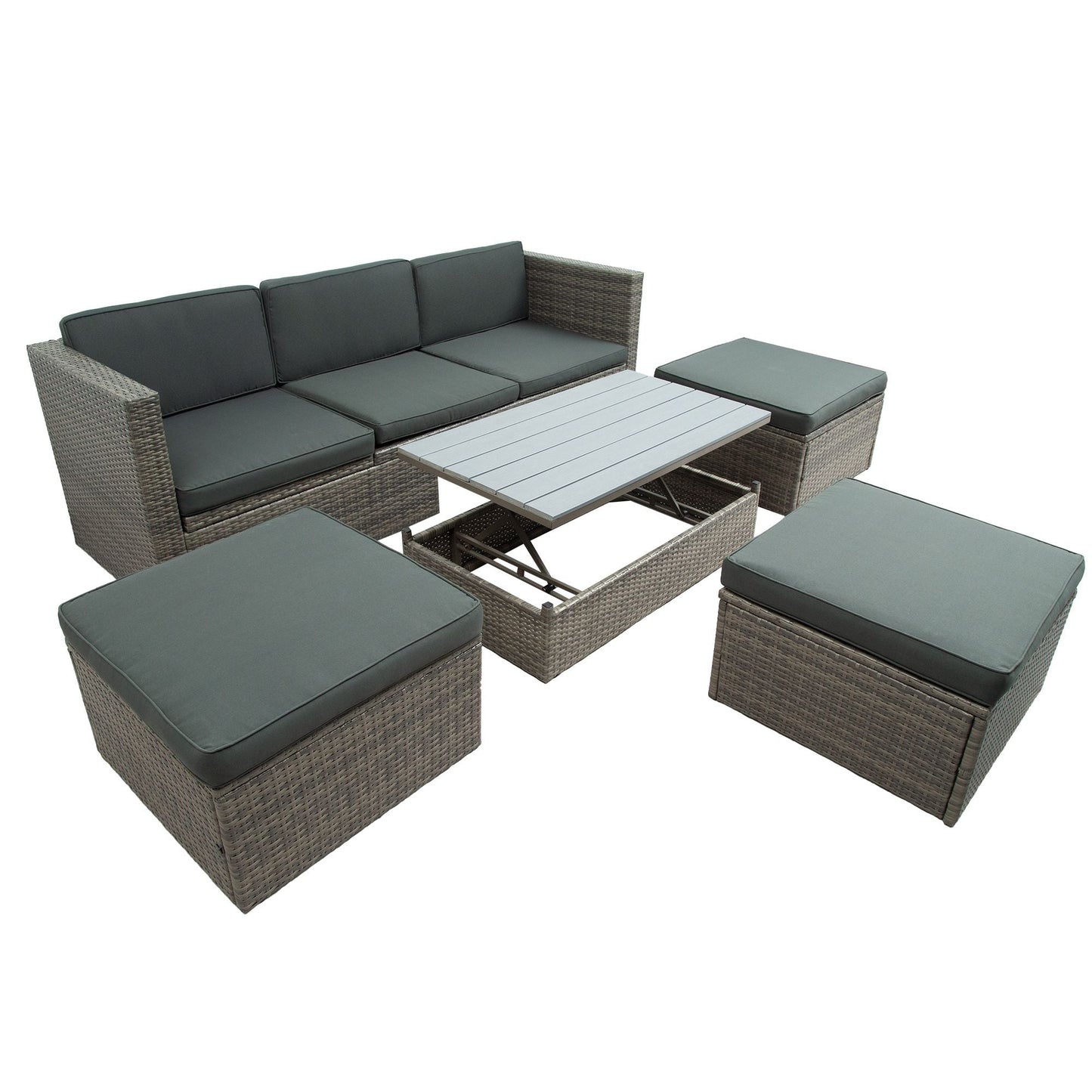 Patio Furniture Sets; 5-Piece Patio Wicker Sofa with Adustable Backrest; Cushions; Ottomans and Lift Top Coffee Table
