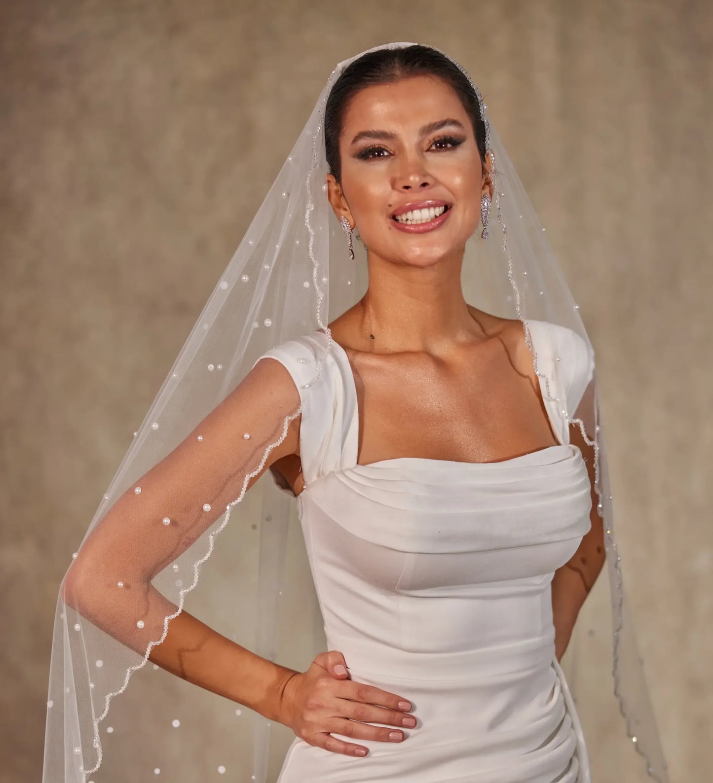 Pearl Wedding Veil, Cathedral Veil- D238