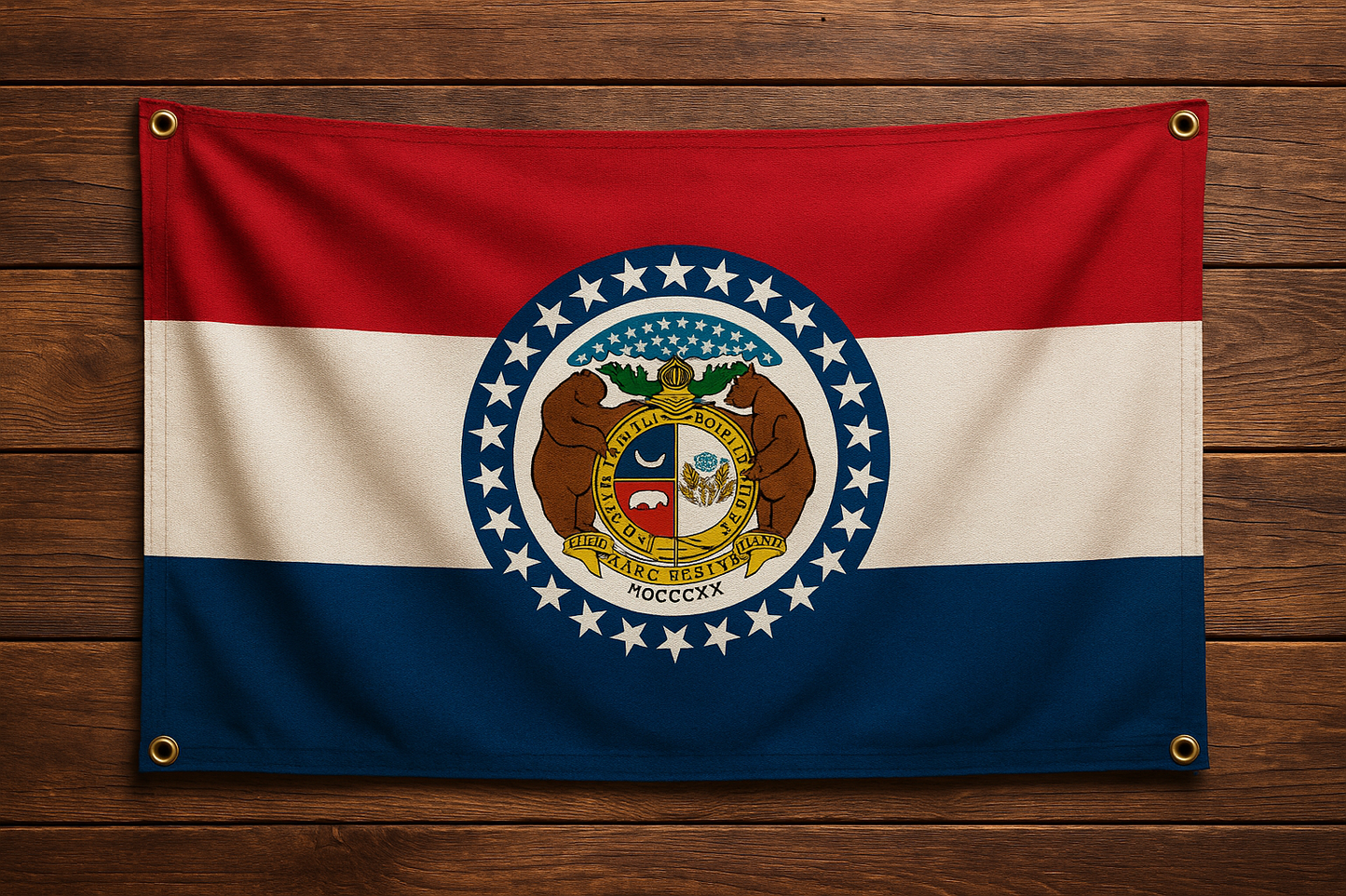 Missouri Flag with Grommets Along the Edges for Wall Hanging