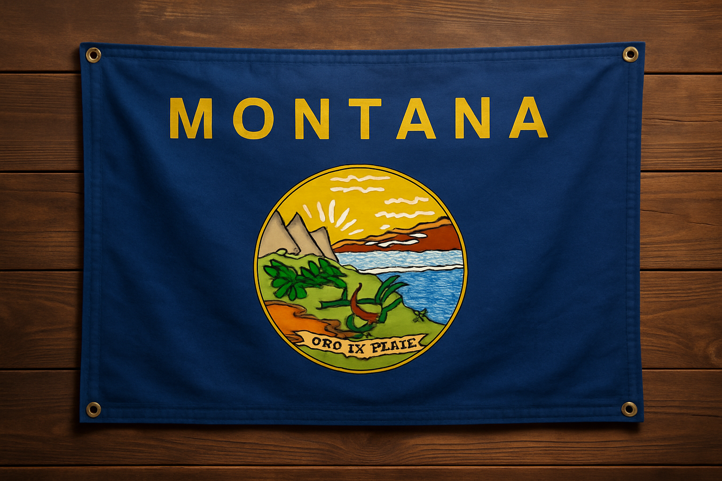 Montana Flag with Grommets Along the Edges for Wall Hanging