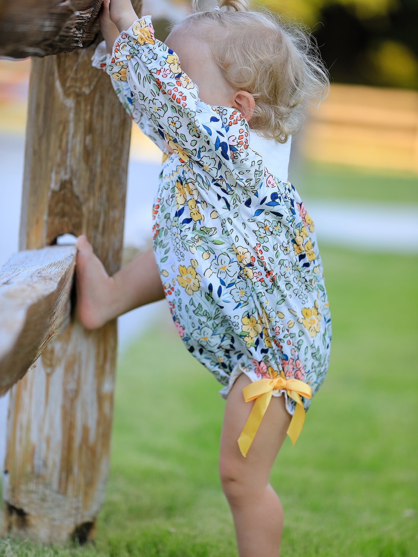 Fall Embroidery Smocking Bow Floral Leaf Baby Girls Romper