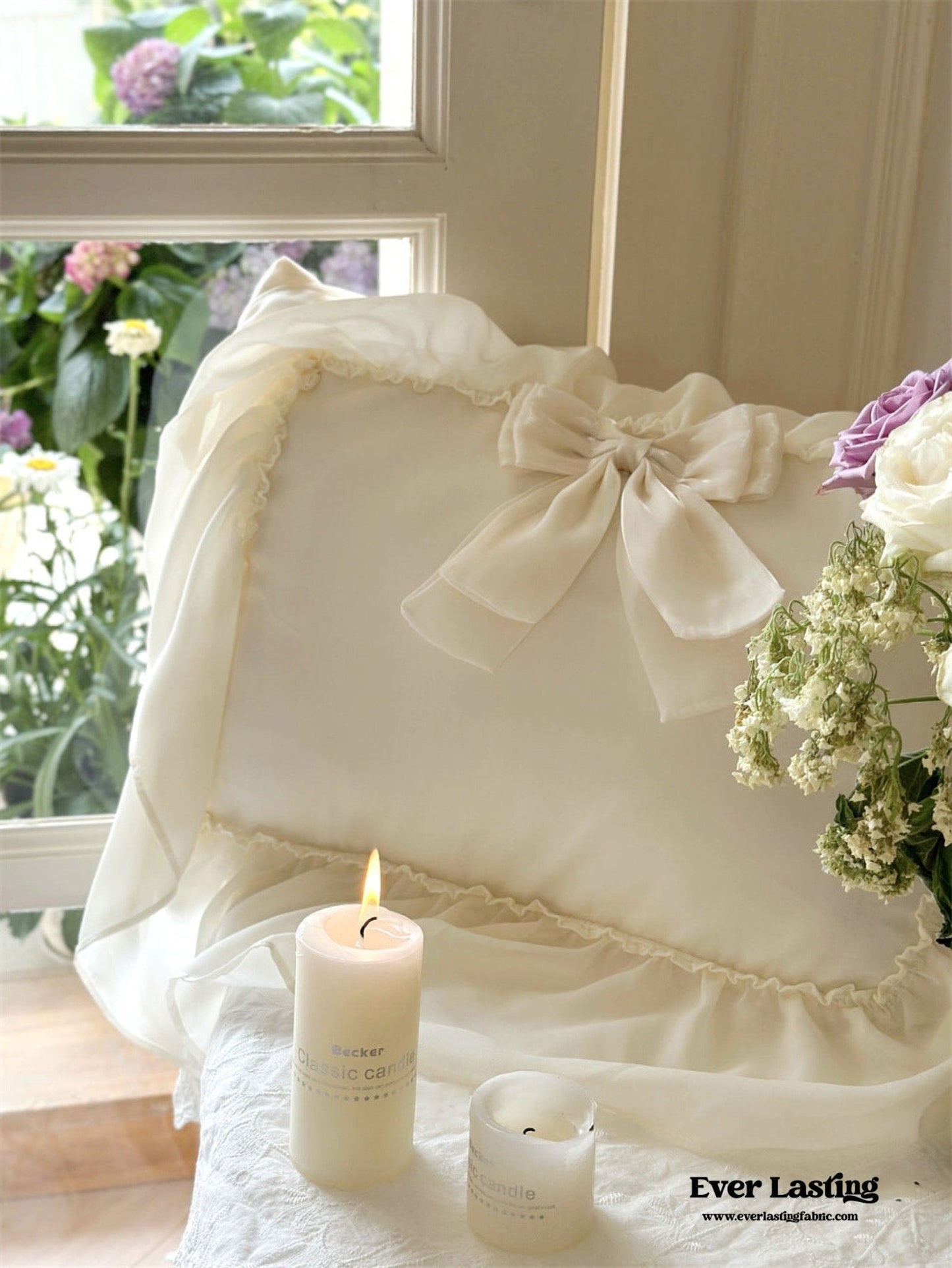 Ribbon Bow Airy Lace Bedding Set / Baby Pink