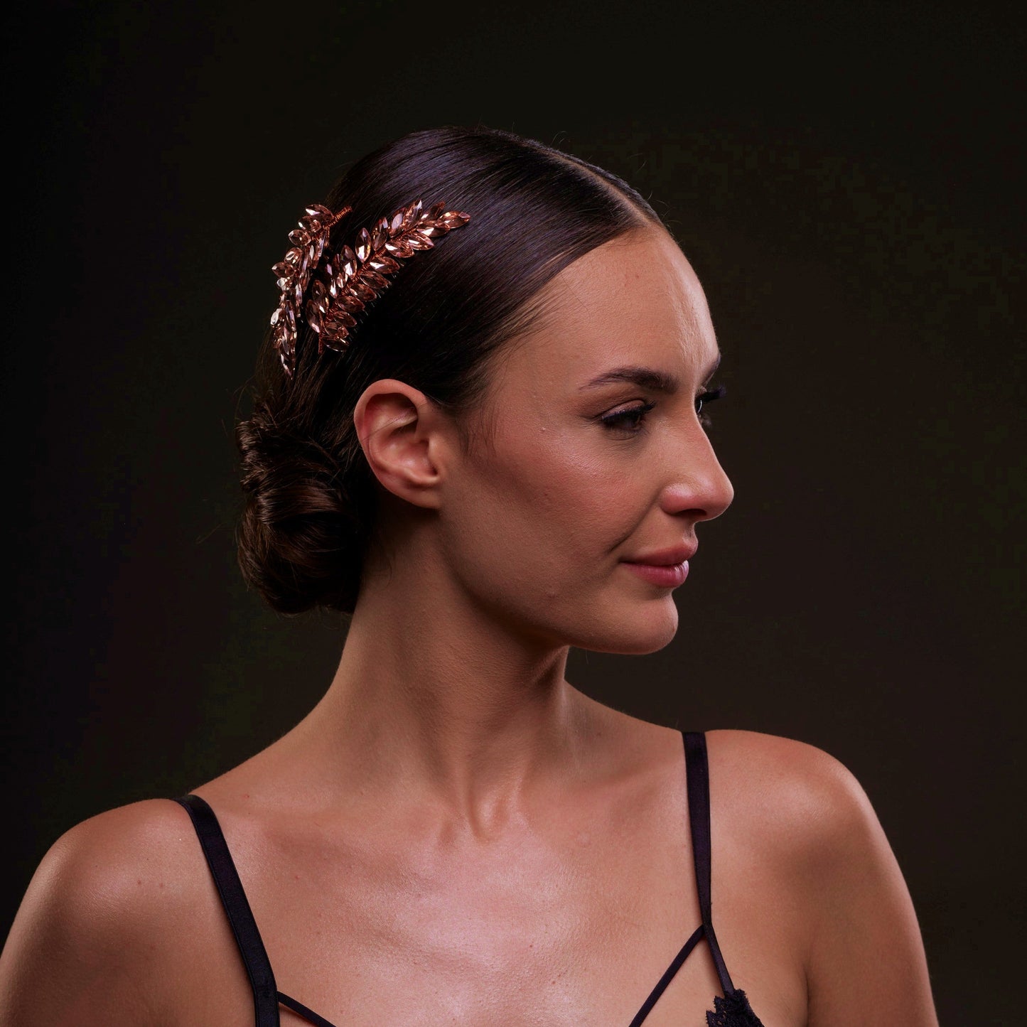 Rose Gold Crystal Leaf Hair Comb Set