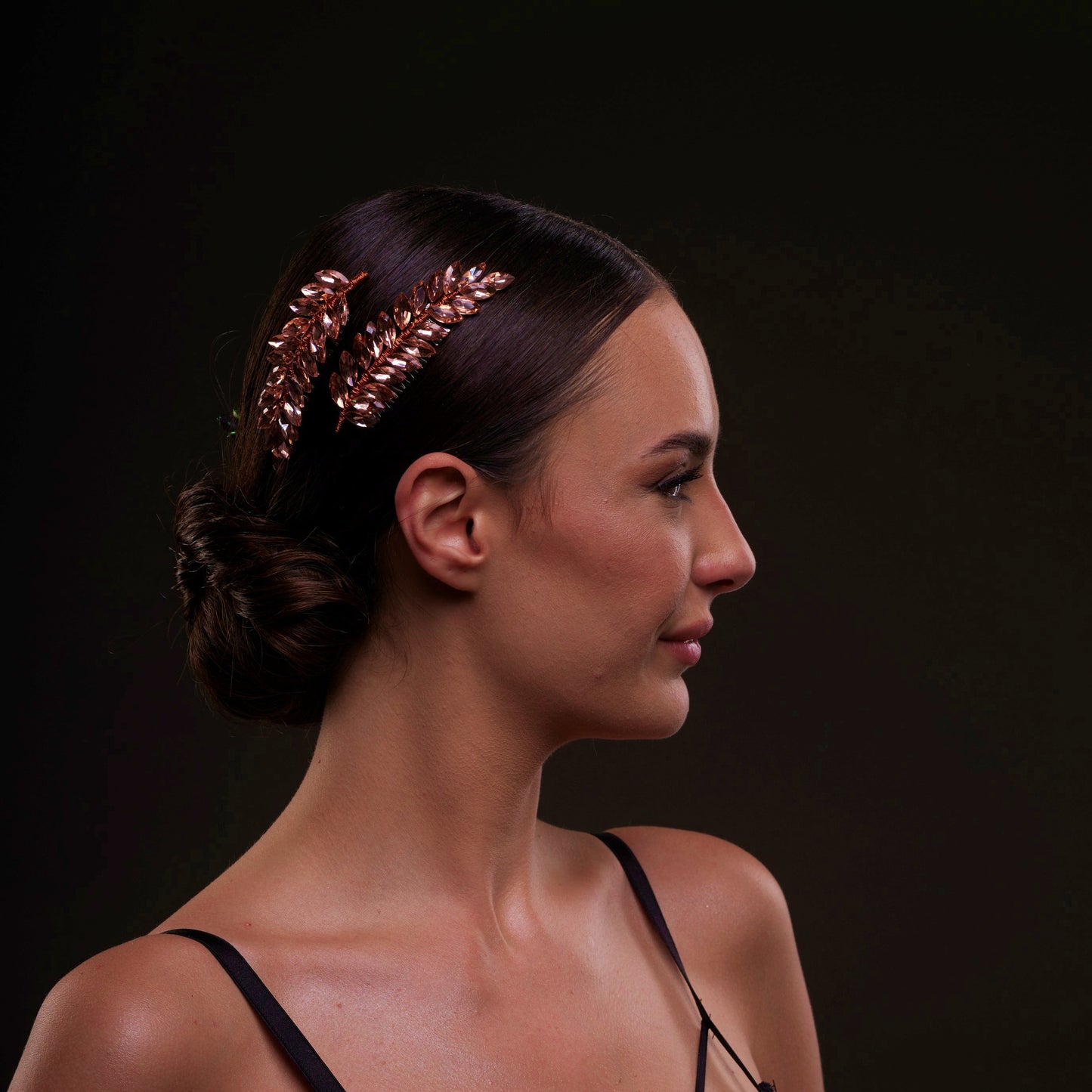 Rose Gold Crystal Leaf Hair Comb Set