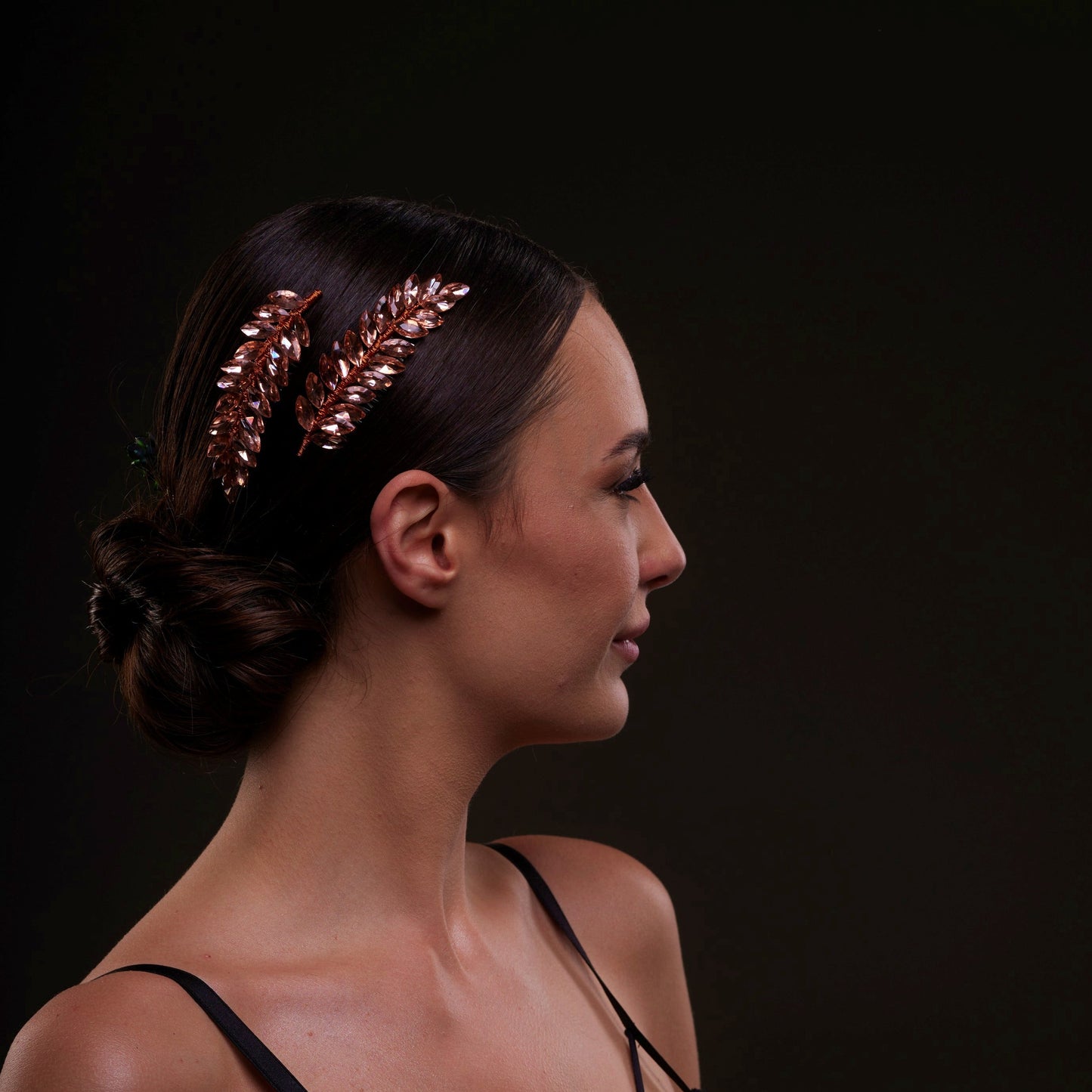 Rose Gold Crystal Leaf Hair Comb Set