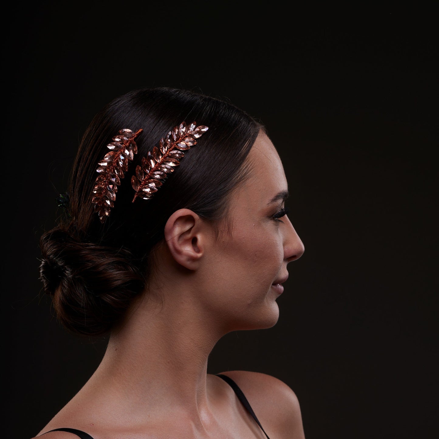 Rose Gold Crystal Leaf Hair Comb Set