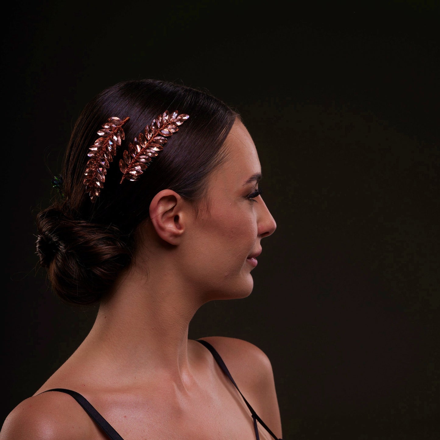 Rose Gold Crystal Leaf Hair Comb Set