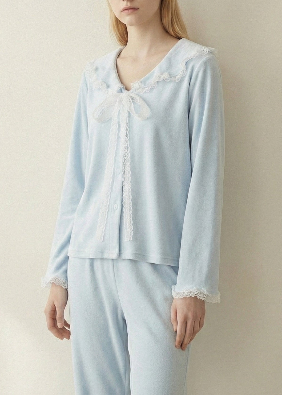 Rosy Velvet Coquette Lace Pajama Set / Pink