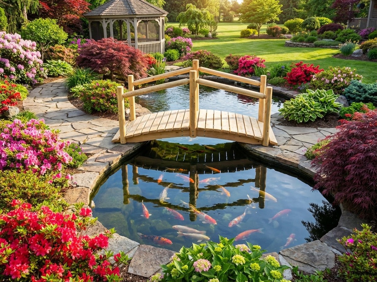 Rustic Wooden Garden Bridge