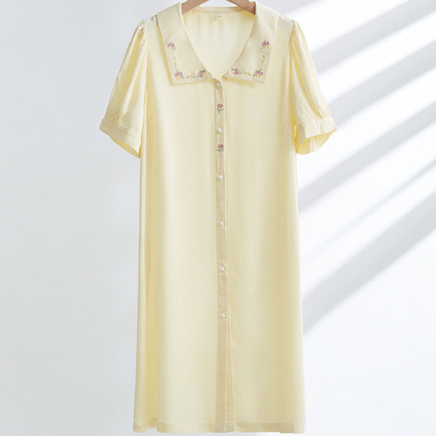 Silky Rose Cream Yellow Embroidered Short Pajama Set