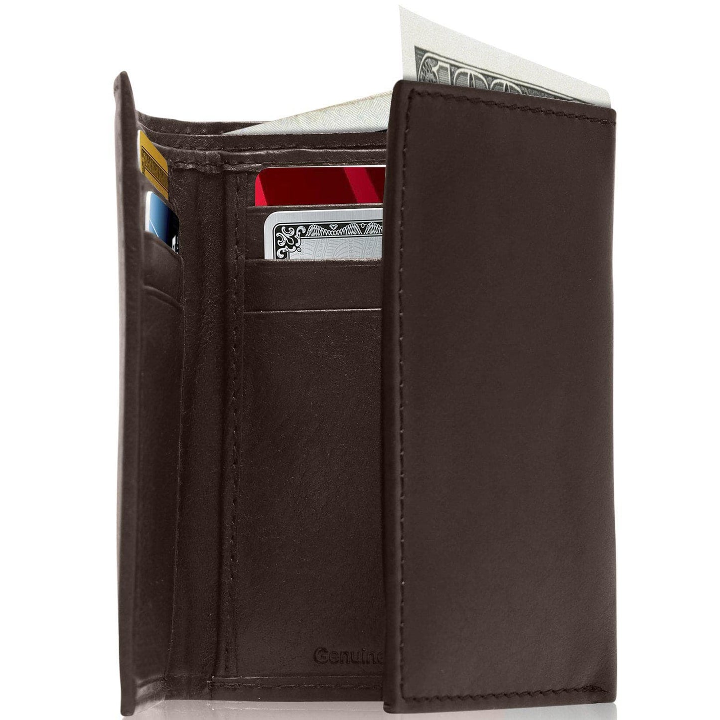 Genuine Leather Slim Trifold Wallet – ID Window, RFID Blocking